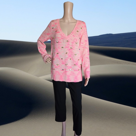Tristan Women's Bubblegum Pink Gemstone Embellished Wool/Mohair Knit Sweater - Picture 2 of 16